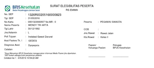 contoh surat eligibilitas peserta bpjs