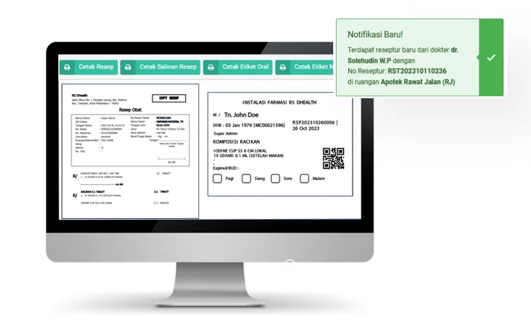 dhealth menampilkan resep, etiket dan notikasi resep