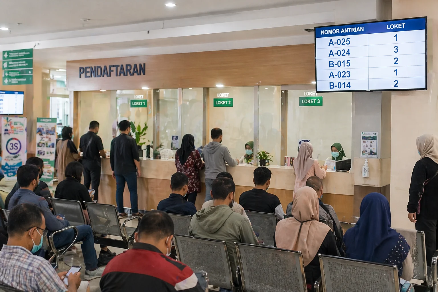 Suasana antrean yang terlihat padat di rumah sakit